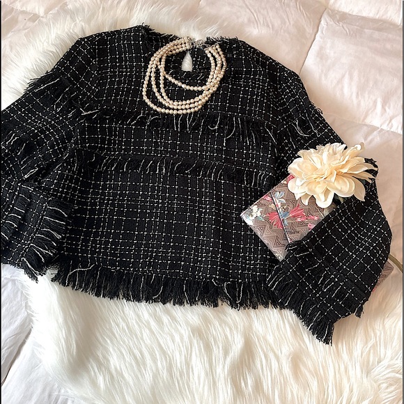 Zara Tops - Zara Woman Cropped Tweed Fringe Blouse